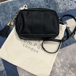 Pom Pom London City  Black Crossbody Purse Bag Adjustable Strap Charm